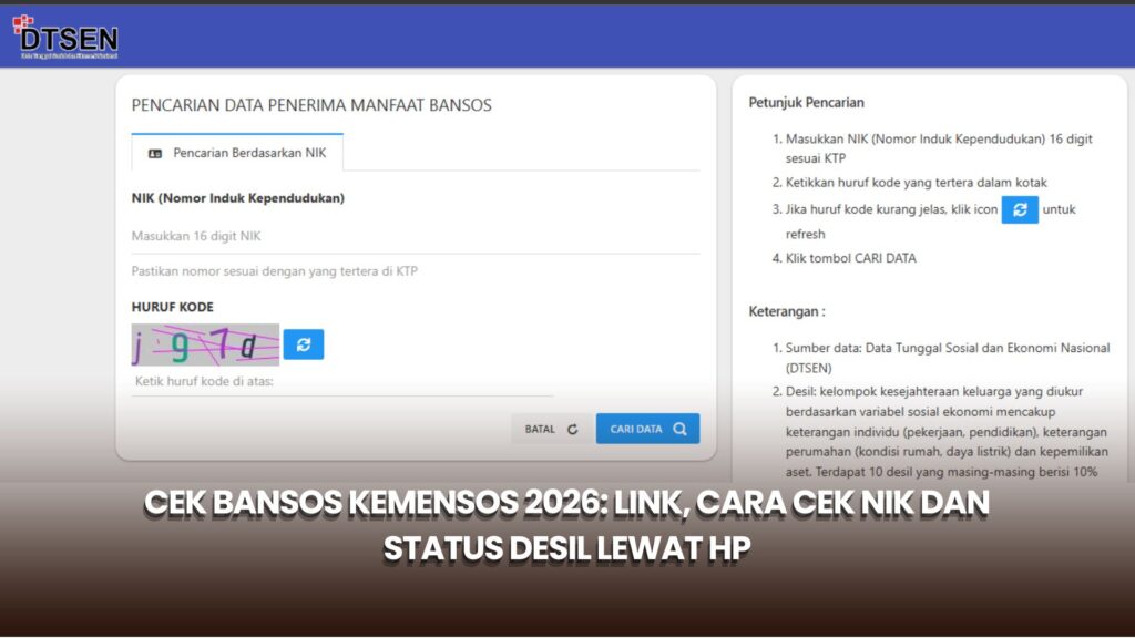 Cek Bansos Kemensos 2026: Link, Cara Cek NIK dan Status Desil lewat HP
