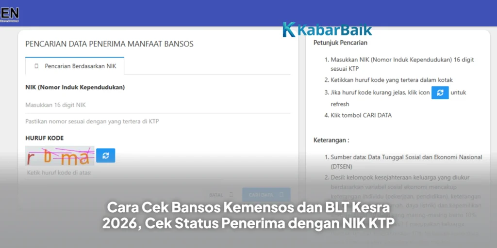 Cara Cek Bansos Kemensos dan BLT Kesra 2026, Cek Status Penerima dengan NIK KTP